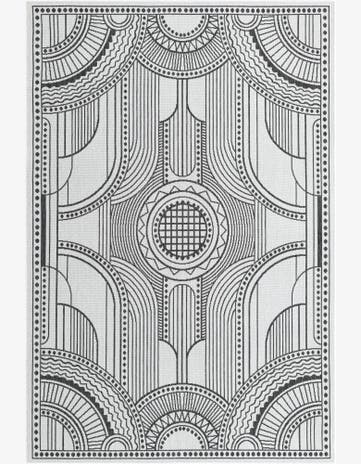 6' x 9' Brough · Border Outdoor Rug, white and black