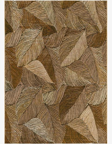 Brown and Beige Easy-Clean Botanical Indoor / Outdoor Rug