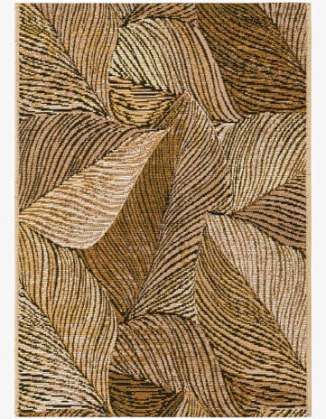 Brown and Beige Easy-Clean Botanical Indoor / Outdoor Rug