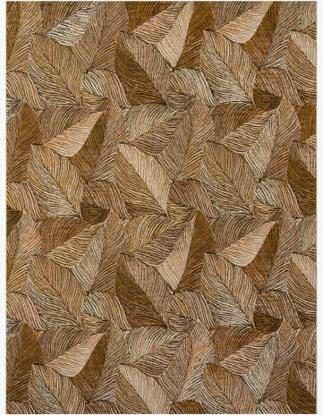 Brown and Beige Easy-Clean Botanical Indoor / Outdoor Rug