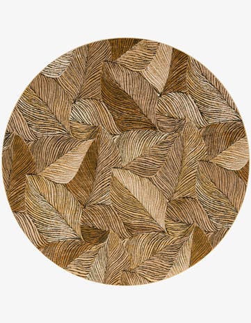 Brown and Beige Easy-Clean Botanical Indoor / Outdoor Round Rug