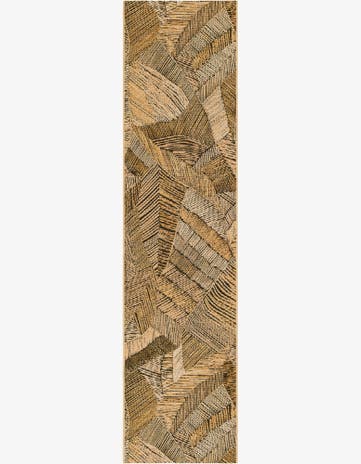 Brown and Beige Easy-Clean Botanical Indoor / Outdoor Runner Rug