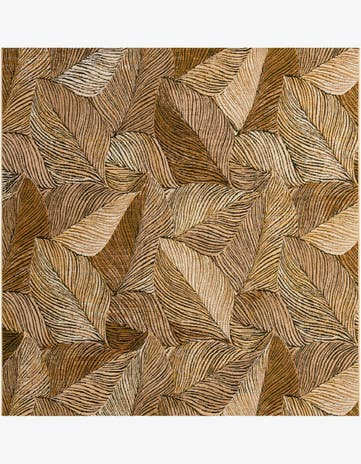 Brown and Beige Easy-Clean Botanical Indoor / Outdoor Square Rug