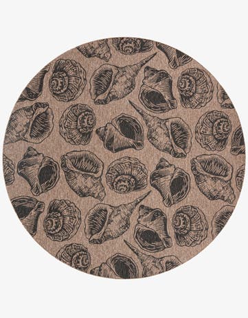 Brown and Black Easy-Clean Coastal Indoor / Outdoor Round Rug