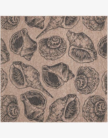 Brown and Black Easy-Clean Coastal Indoor / Outdoor Square Rug