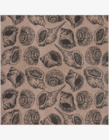 Brown and Black Easy-Clean Coastal Indoor / Outdoor Square Rug