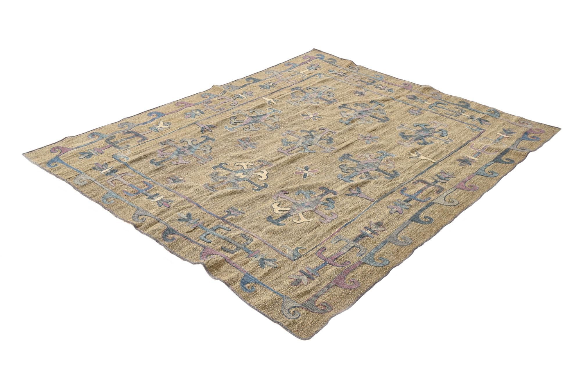 5' 9 x 7' Hand Woven Kilim Suzani Wool Rug