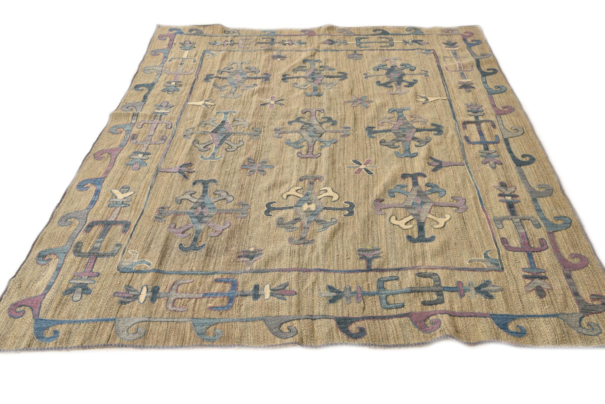 5' 9 x 7' Hand Woven Kilim Suzani Wool Rug