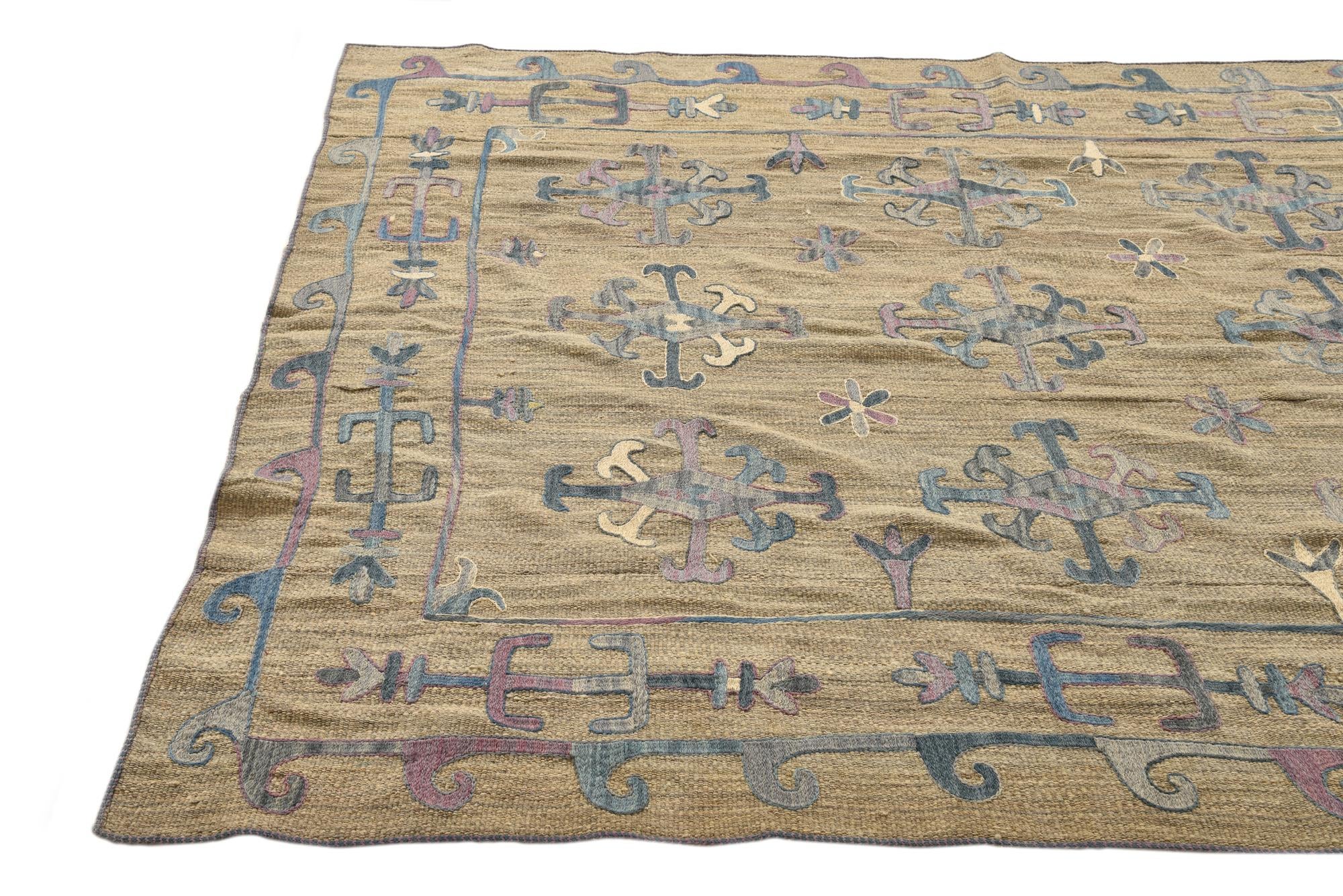 5' 9 x 7' Hand Woven Kilim Suzani Wool Rug