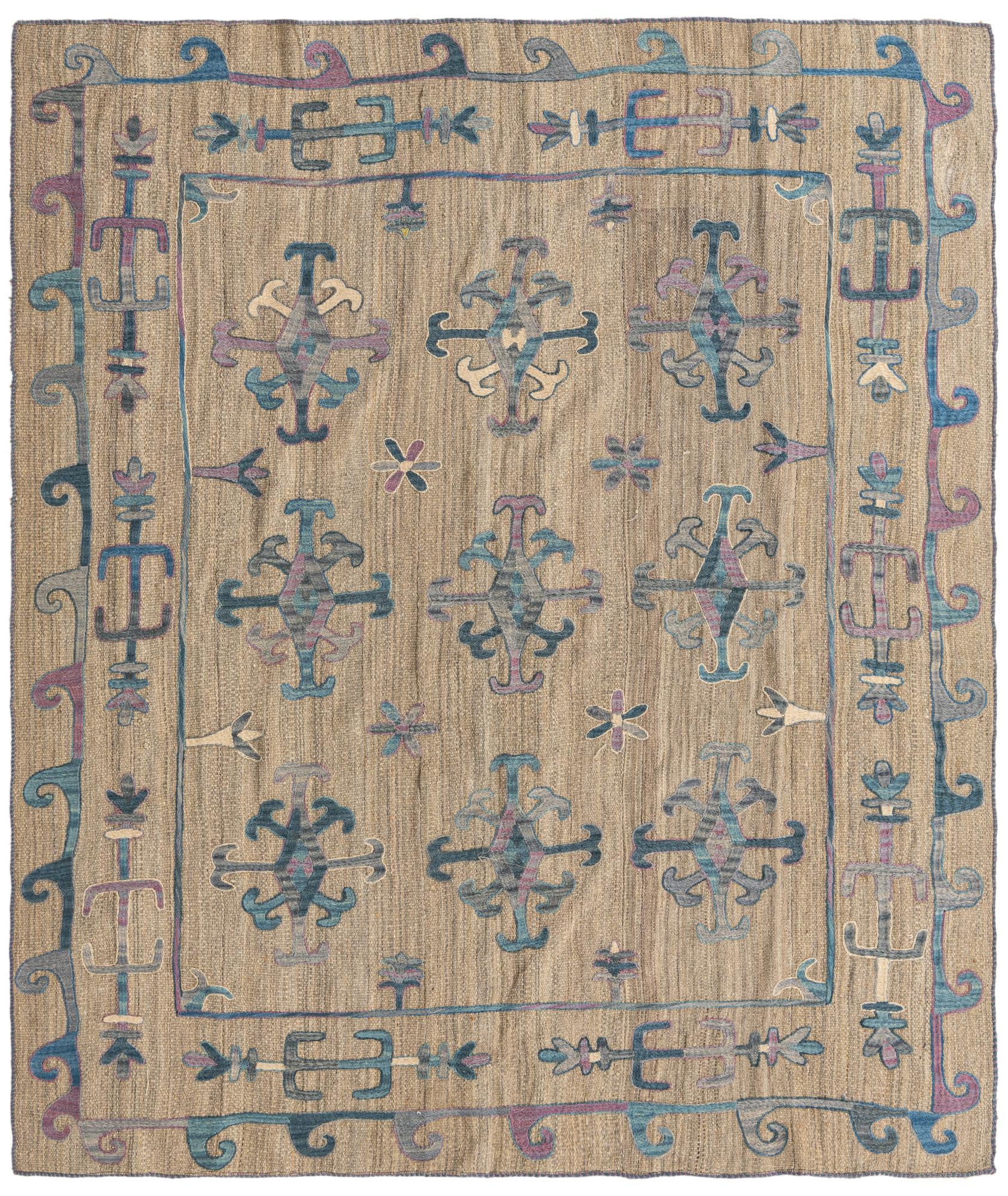 5' 9 x 7' Hand Woven Kilim Suzani Wool Rug