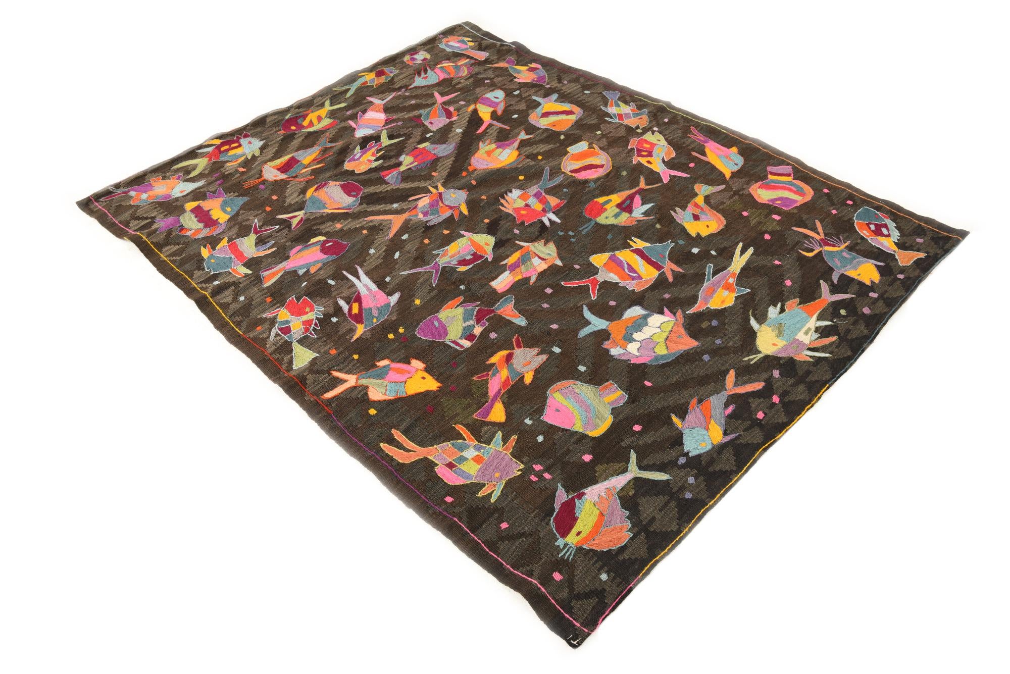 4' 9 x 6' Hand Woven Kilim Suzani Wool Rug