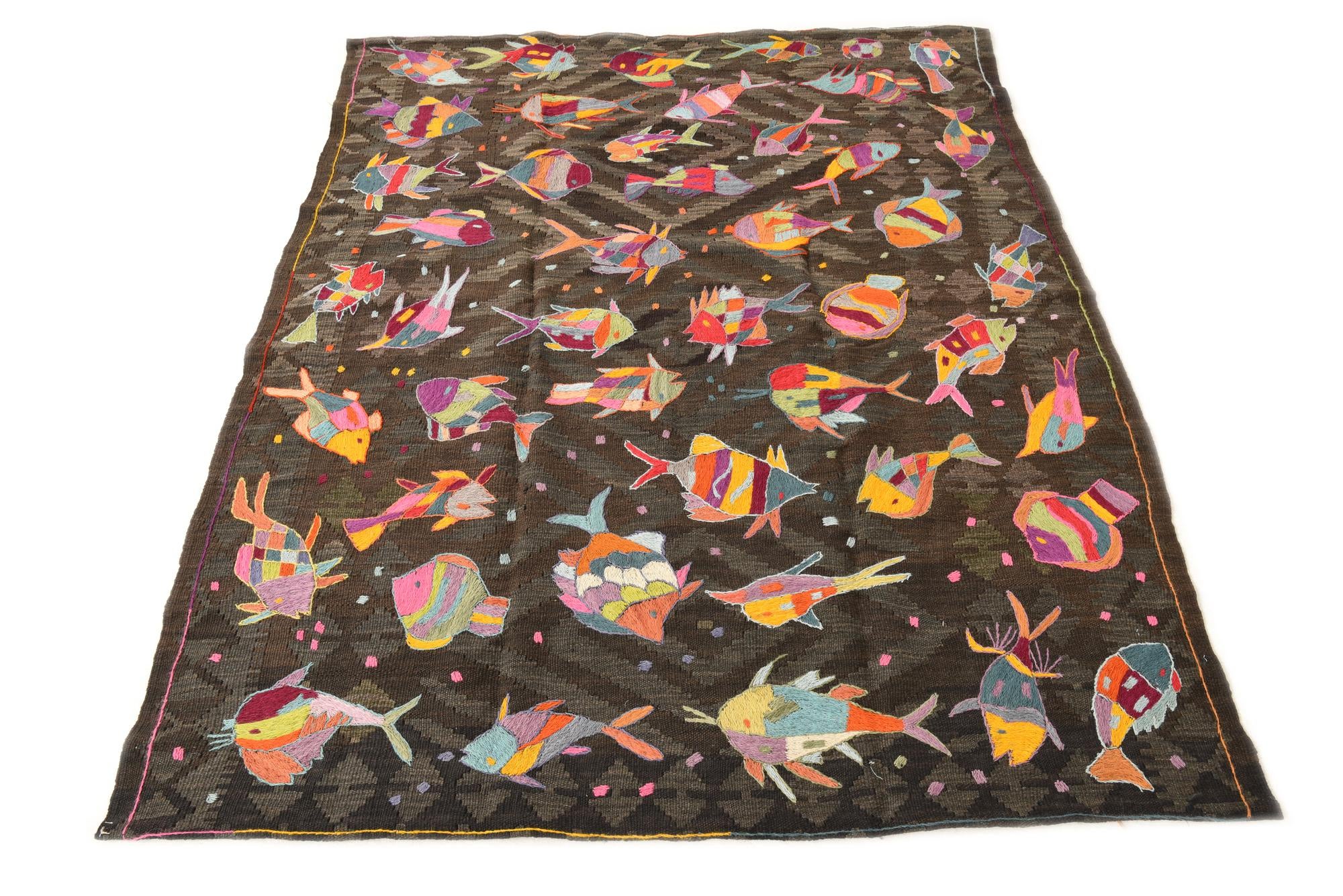4' 9 x 6' Hand Woven Kilim Suzani Wool Rug