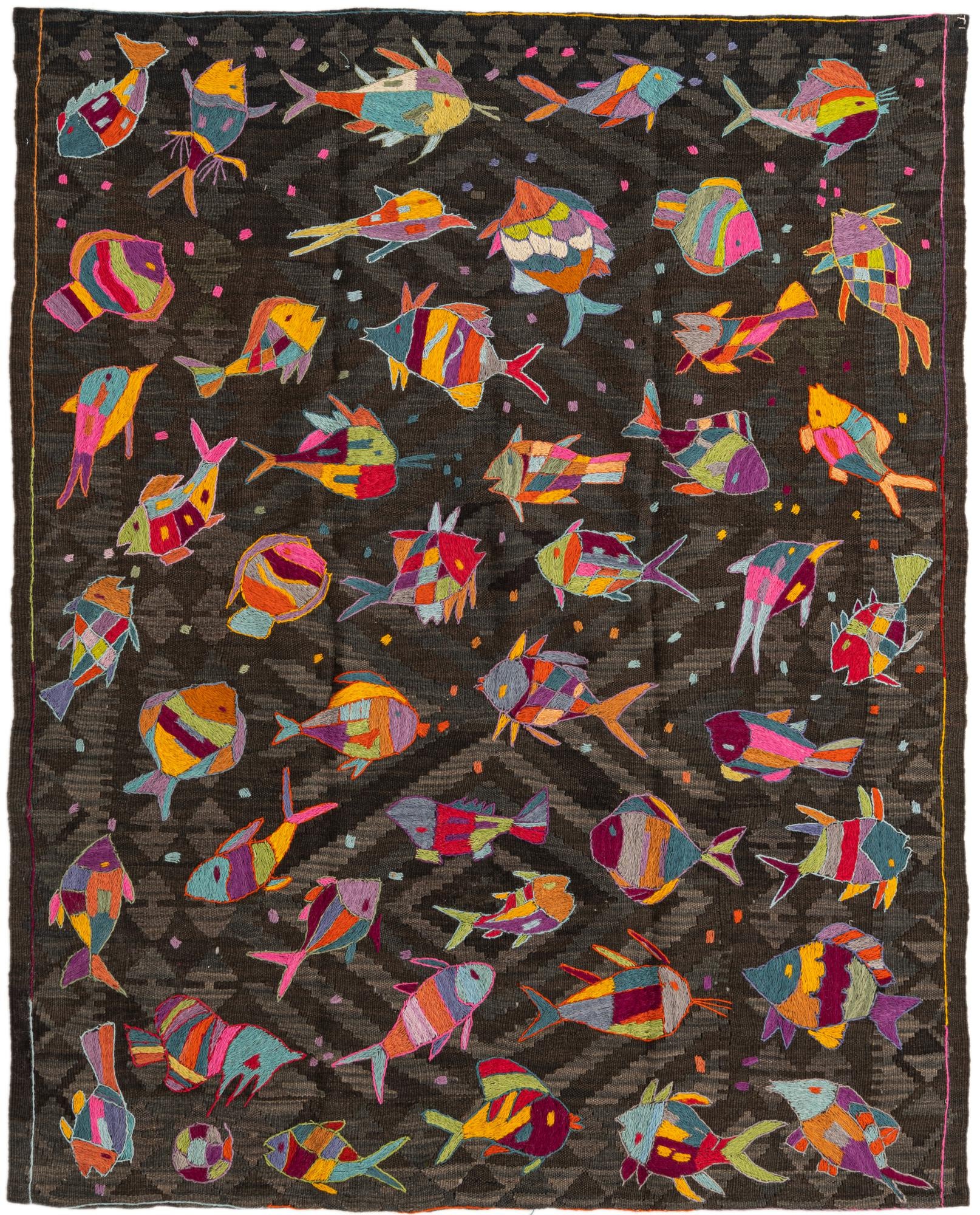 4' 9 x 6' Hand Woven Kilim Suzani Wool Rug