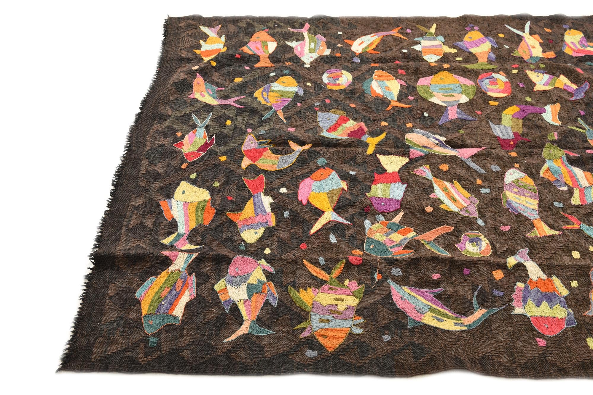 4' 10 x 7' 6 Hand Woven Kilim Suzani Wool Rug