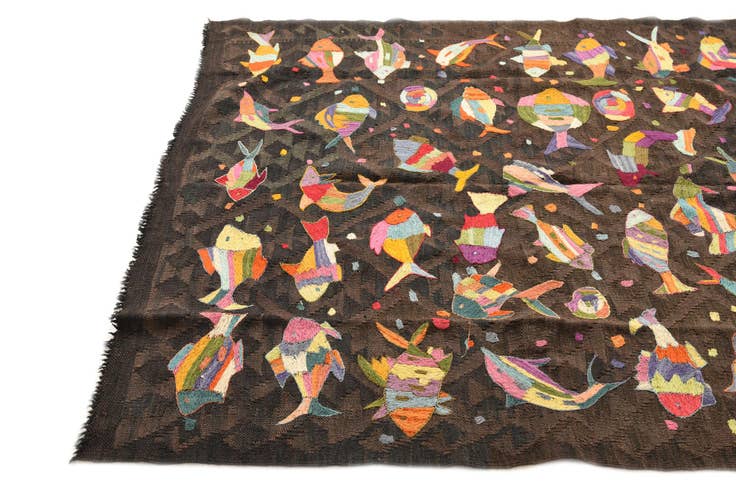 Detailfoto van 145cm x 230cm Handgeweven Kilim Suzani Wol Vloerkleed