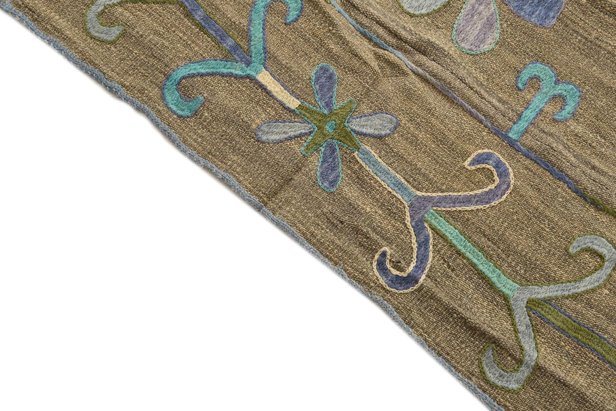 3' 9 x 5' 2 Hand Woven Kilim Suzani Wool Rug