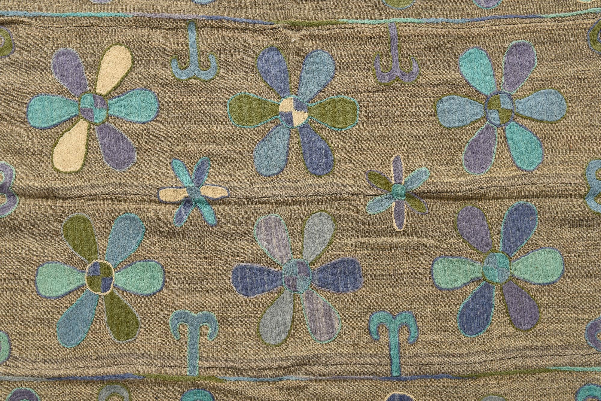 3' 9 x 5' 2 Hand Woven Kilim Suzani Wool Rug