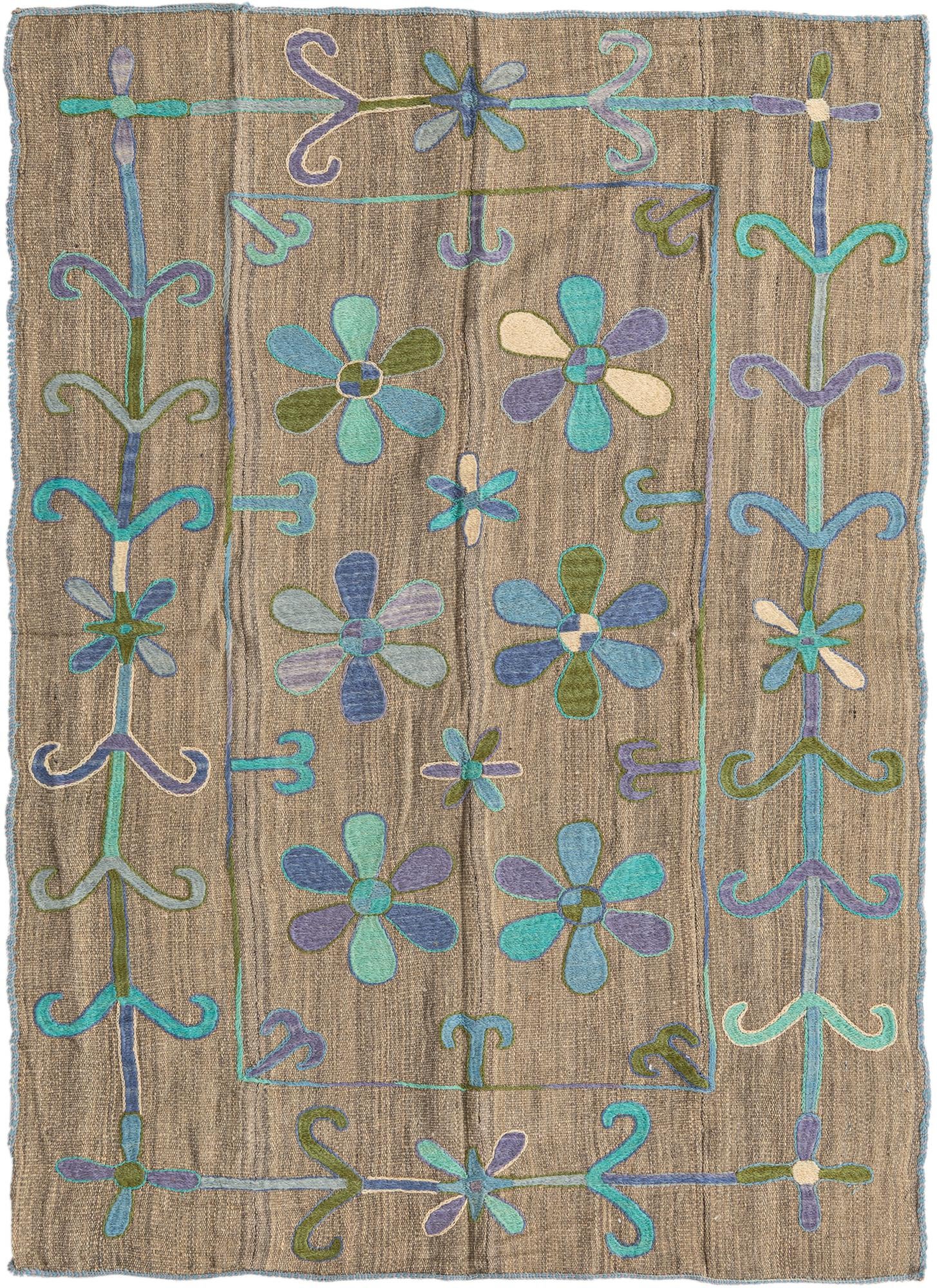 3' 9 x 5' 2 Hand Woven Kilim Suzani Wool Rug