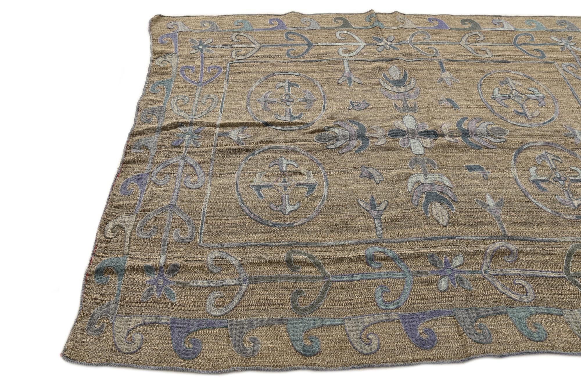 5' 2 x 6' 3 Hand Woven Kilim Suzani Wool Rug