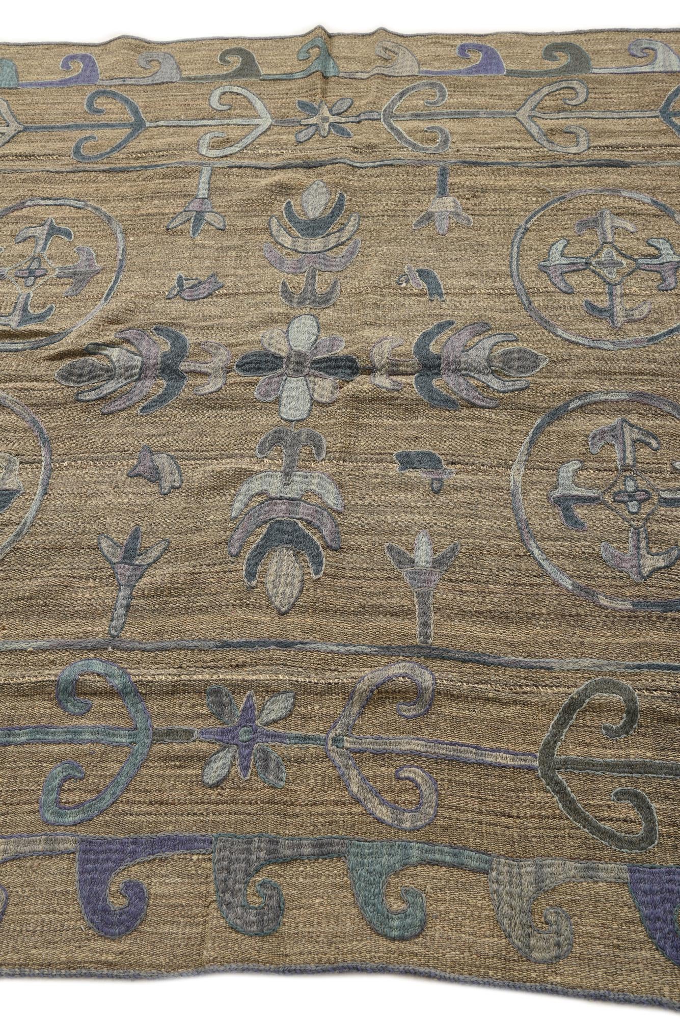 5' 2 x 6' 3 Hand Woven Kilim Suzani Wool Rug