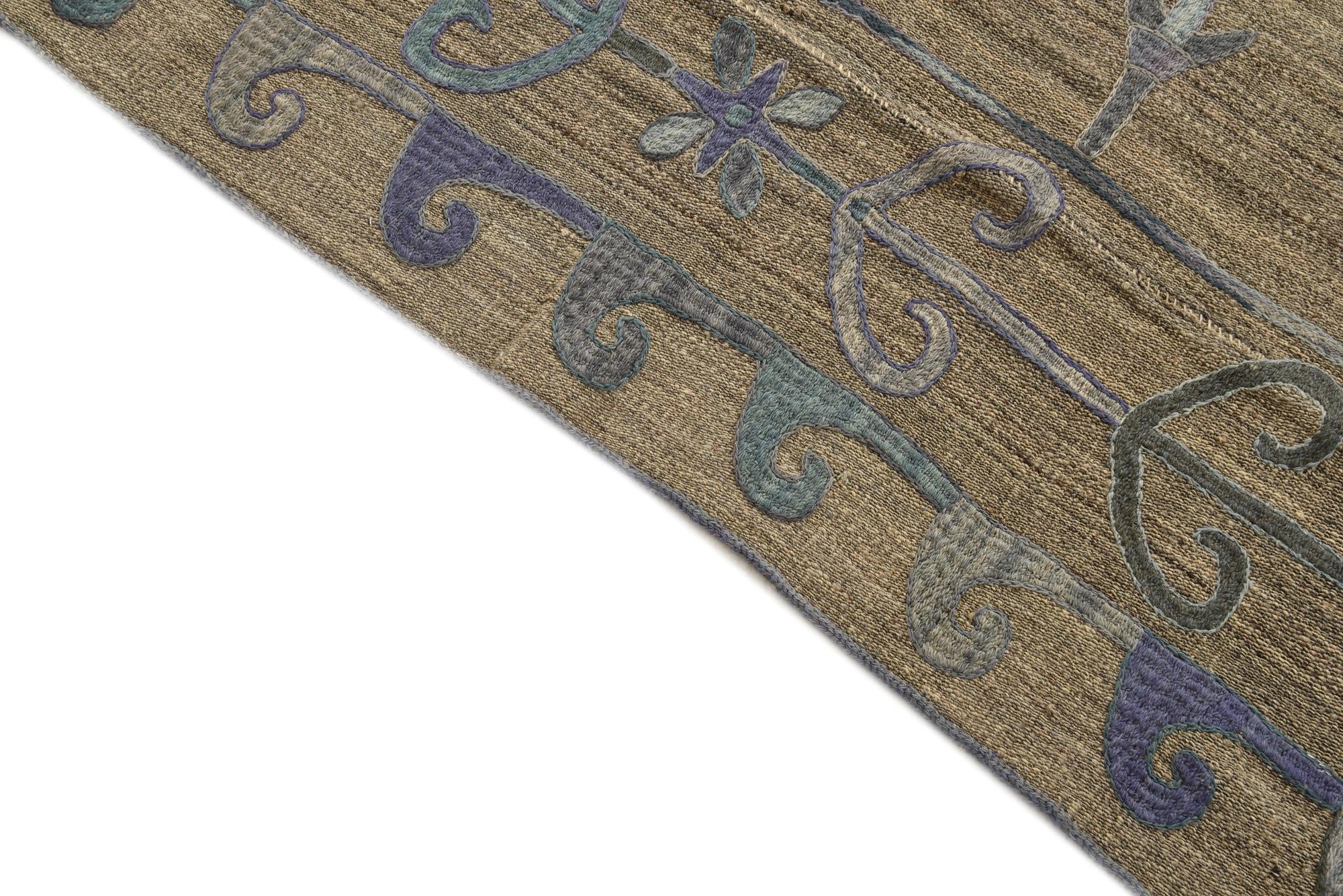 5' 2 x 6' 3 Hand Woven Kilim Suzani Wool Rug