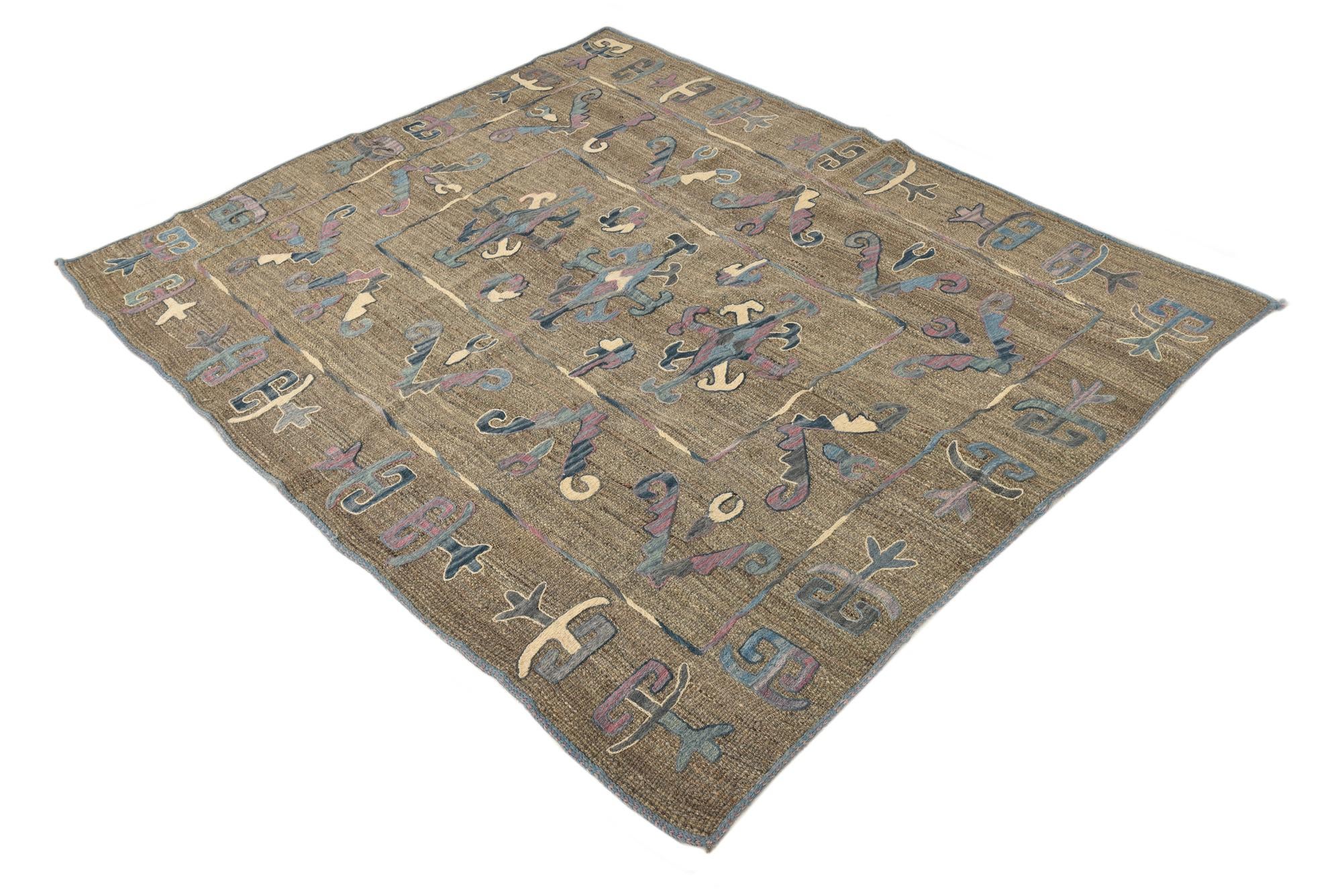 5' 2 x 6' 4 Hand Woven Kilim Suzani Wool Rug