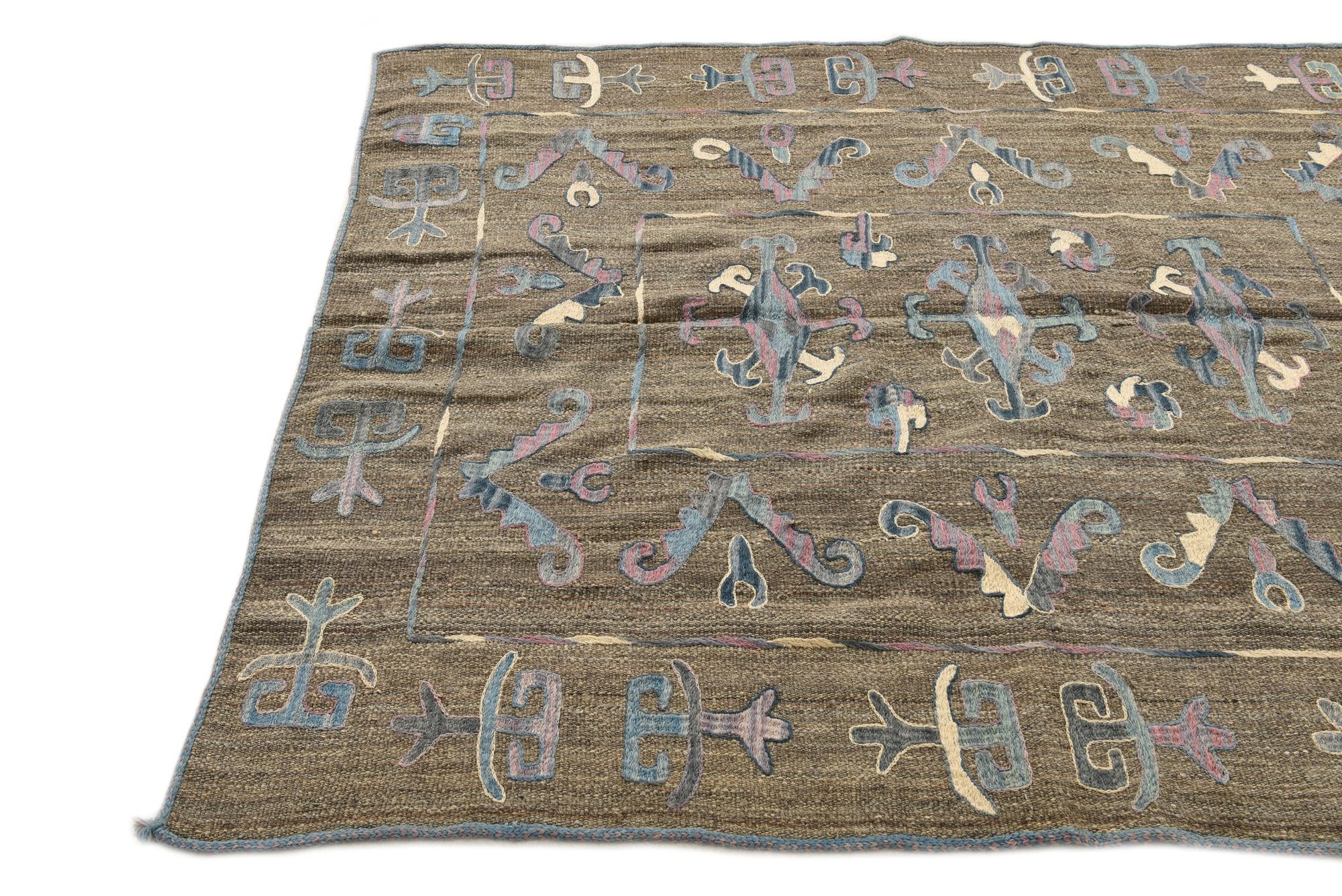 5' 2 x 6' 4 Hand Woven Kilim Suzani Wool Rug