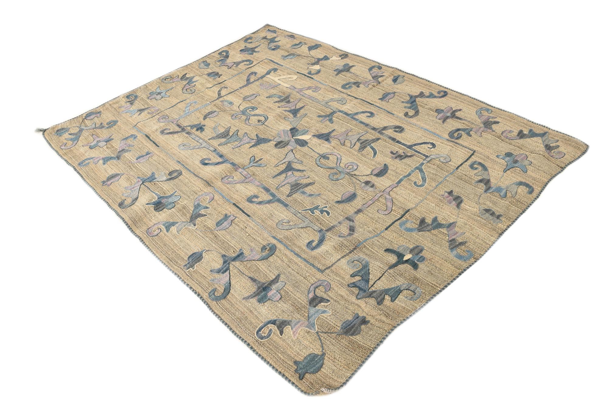 5' 2 x 6' 5 Hand Woven Kilim Suzani Wool Rug
