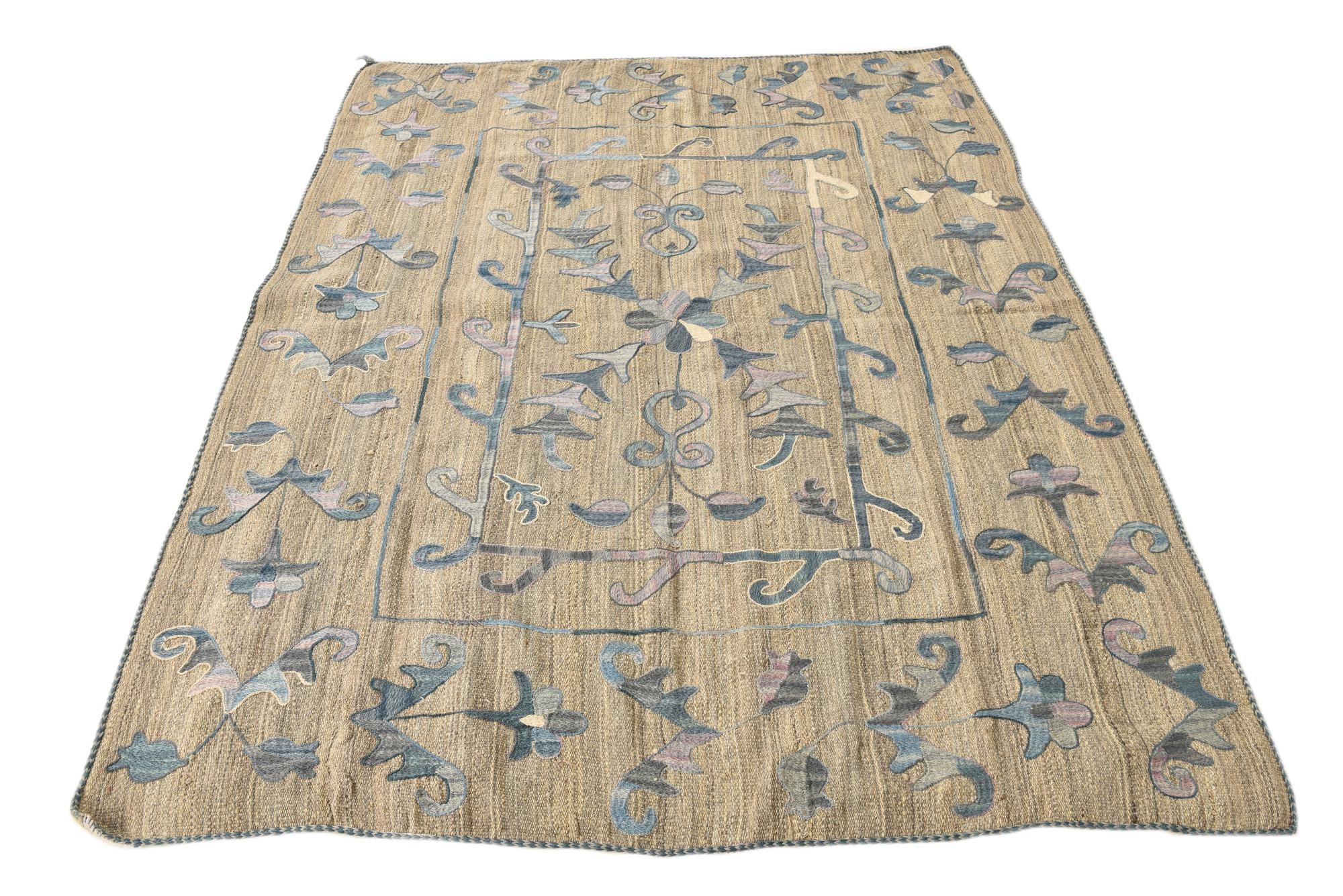 5' 2 x 6' 5 Hand Woven Kilim Suzani Wool Rug