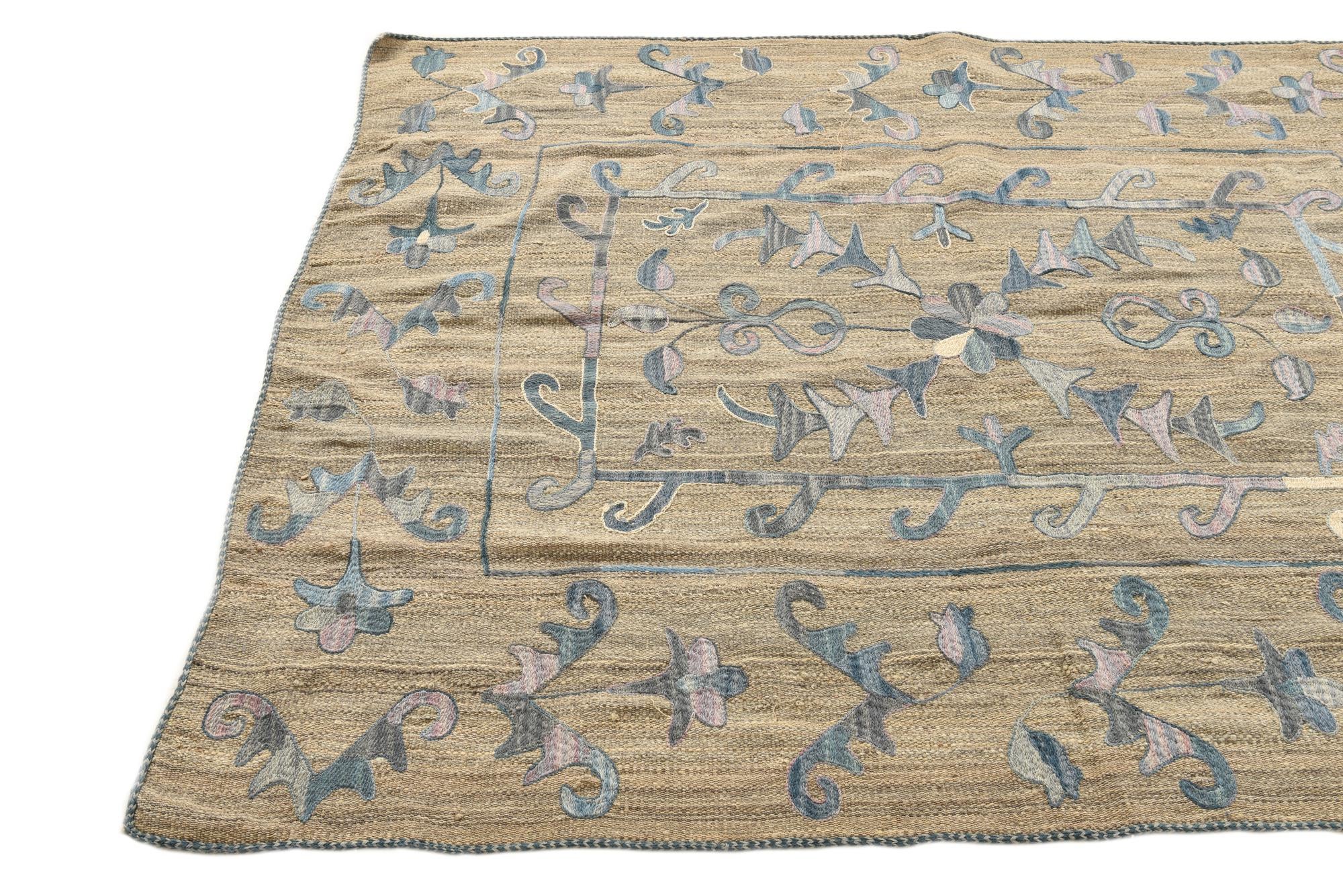 5' 2 x 6' 5 Hand Woven Kilim Suzani Wool Rug