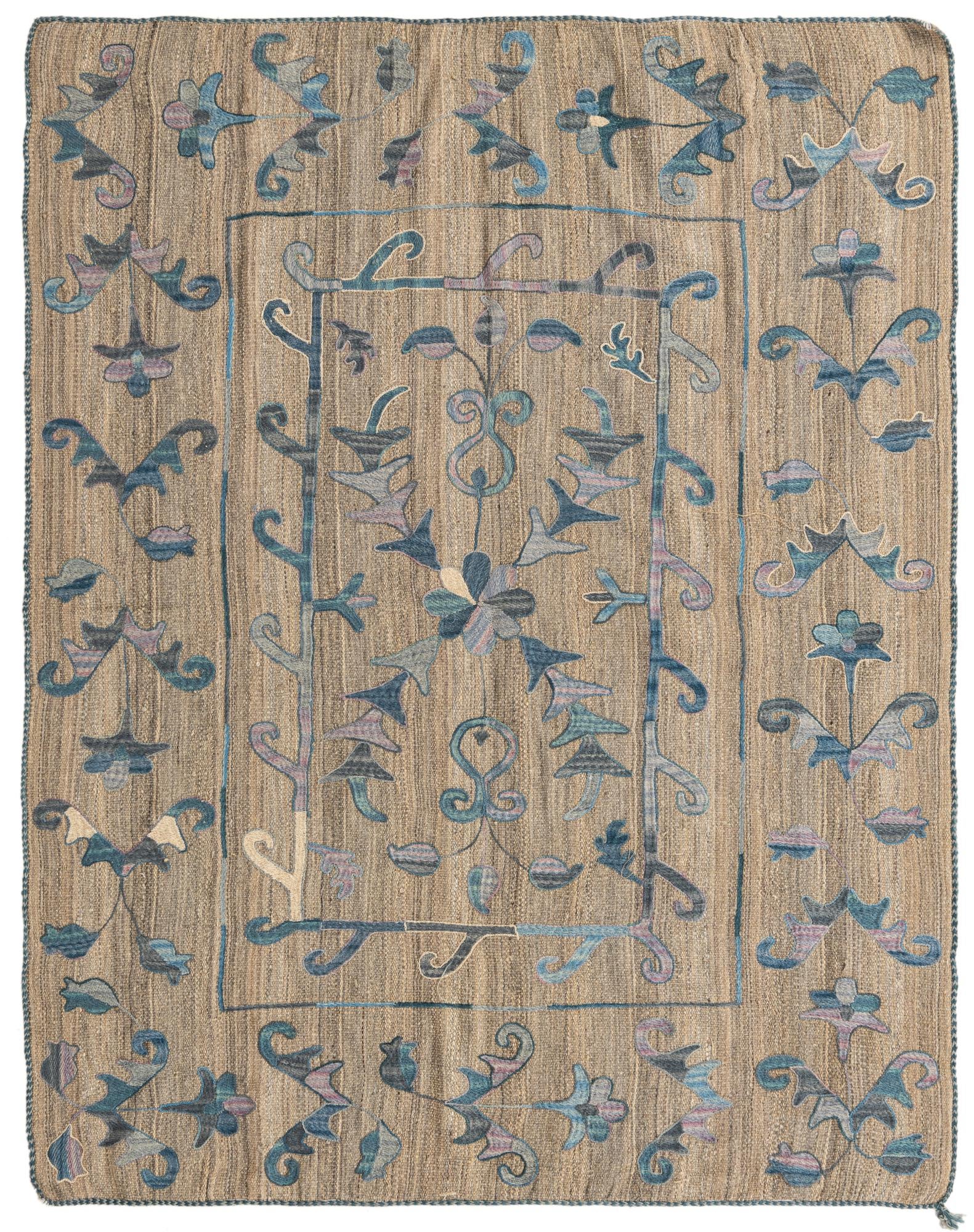 5' 2 x 6' 5 Hand Woven Kilim Suzani Wool Rug