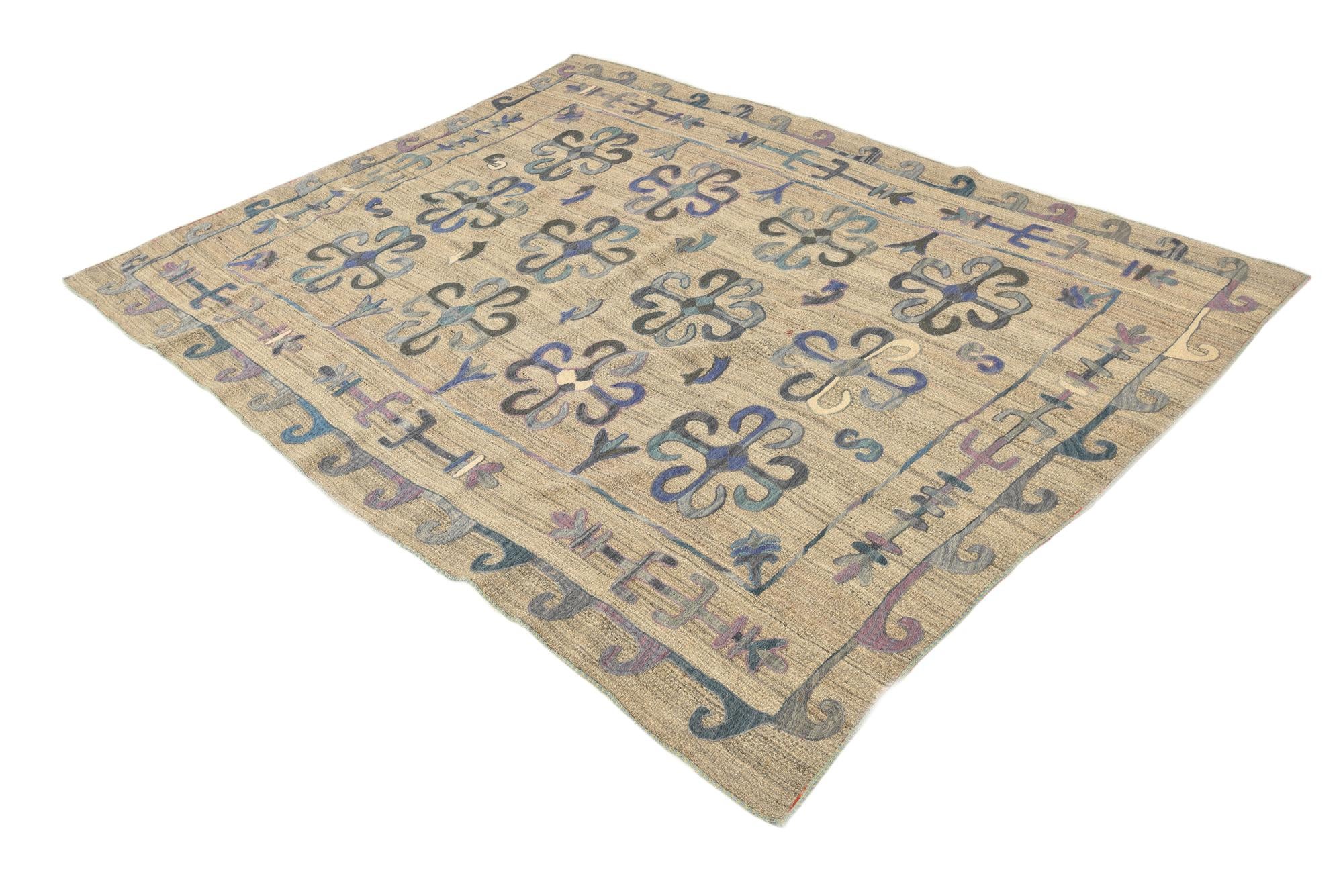 5' 10 x 7' 7 Hand Woven Kilim Suzani Wool Rug