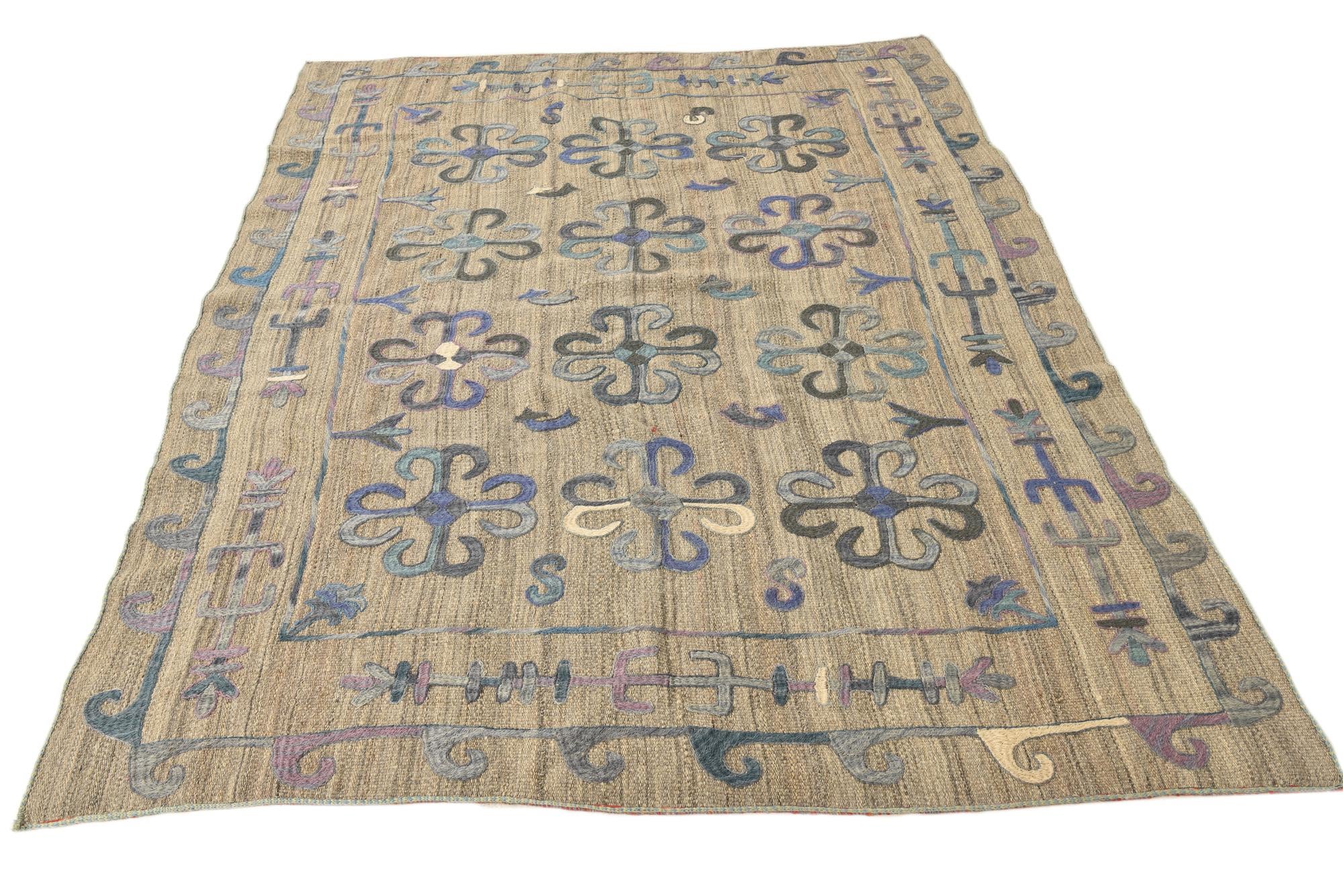 5' 10 x 7' 7 Hand Woven Kilim Suzani Wool Rug