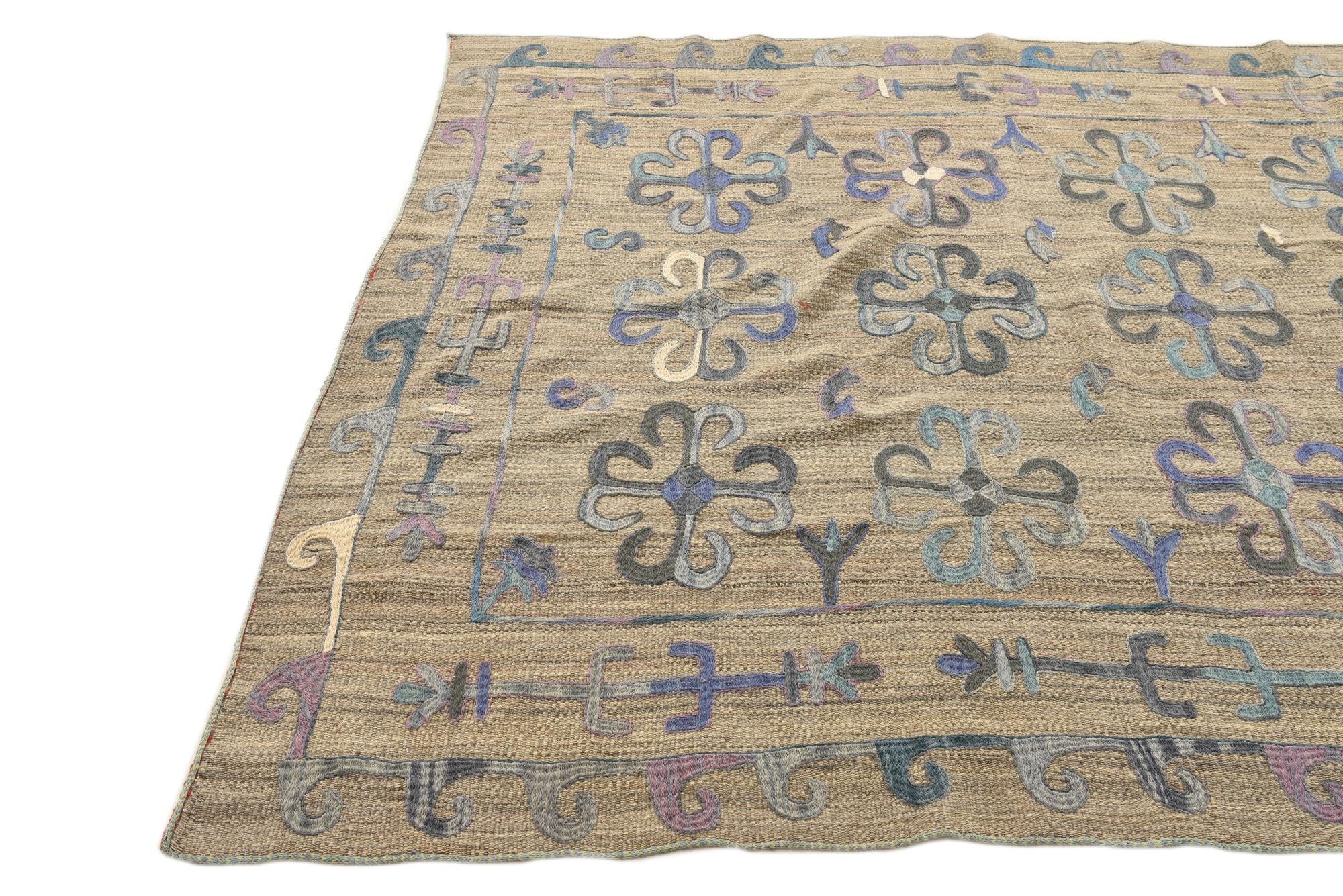 5' 10 x 7' 7 Hand Woven Kilim Suzani Wool Rug