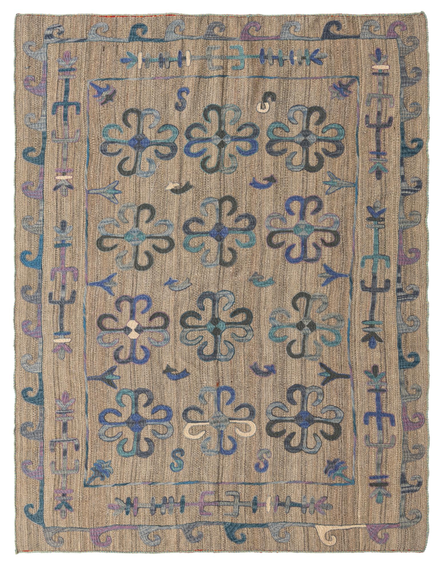 5' 10 x 7' 7 Hand Woven Kilim Suzani Wool Rug
