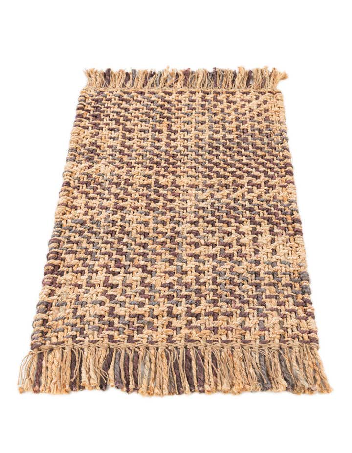 2' x 3' Hand Woven Checkered Jute Wool Rug