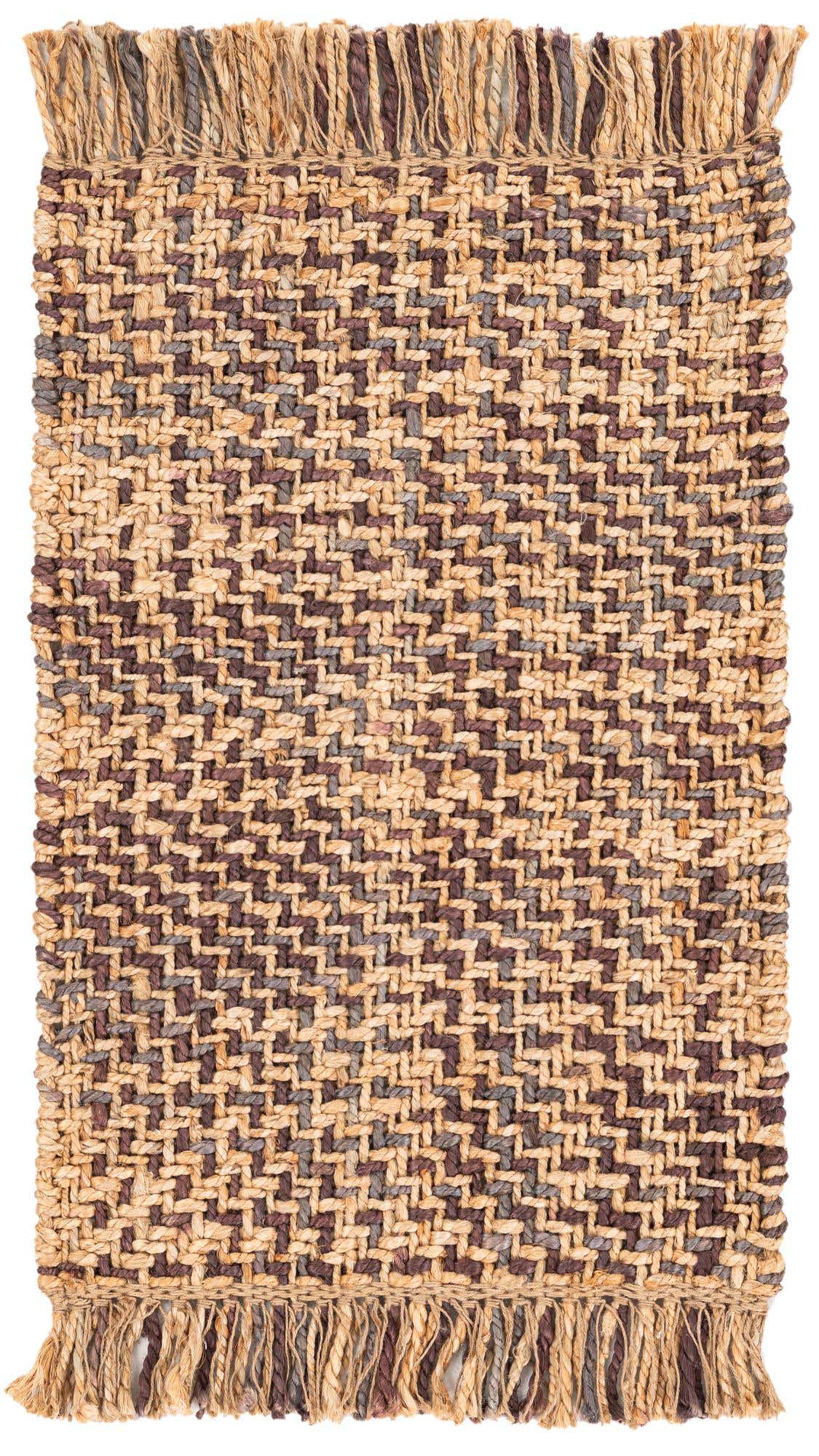 2' x 3' Hand Woven Checkered Jute Wool Rug