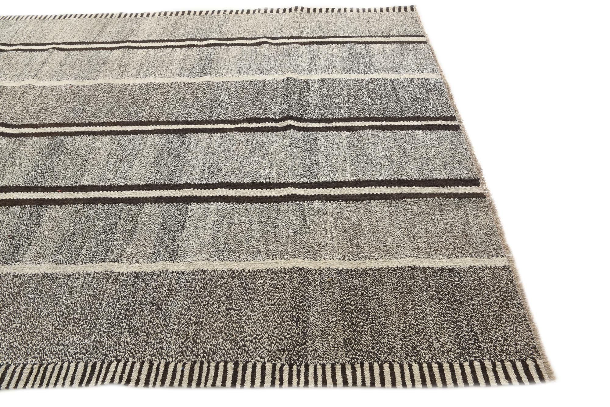 7' x 9' 7 Hand Woven Kilim Modern Wool Rug