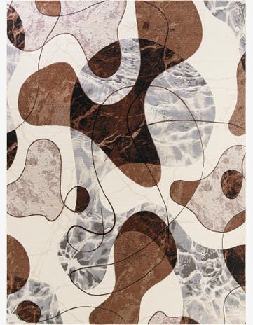 Brown and White Easy-Clean Modern Indoor / Outdoor Rug