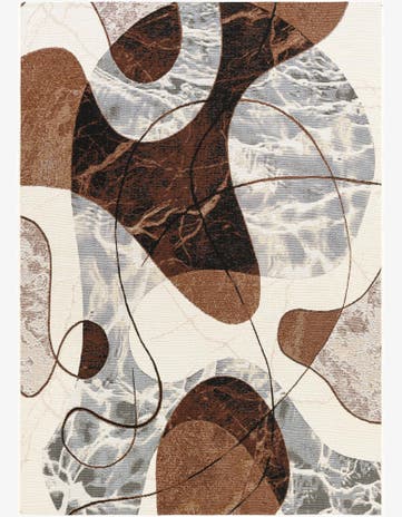 Brown and White Easy-Clean Modern Indoor / Outdoor Rug