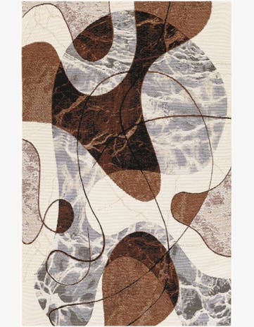 Brown and White Easy-Clean Modern Indoor / Outdoor Rug