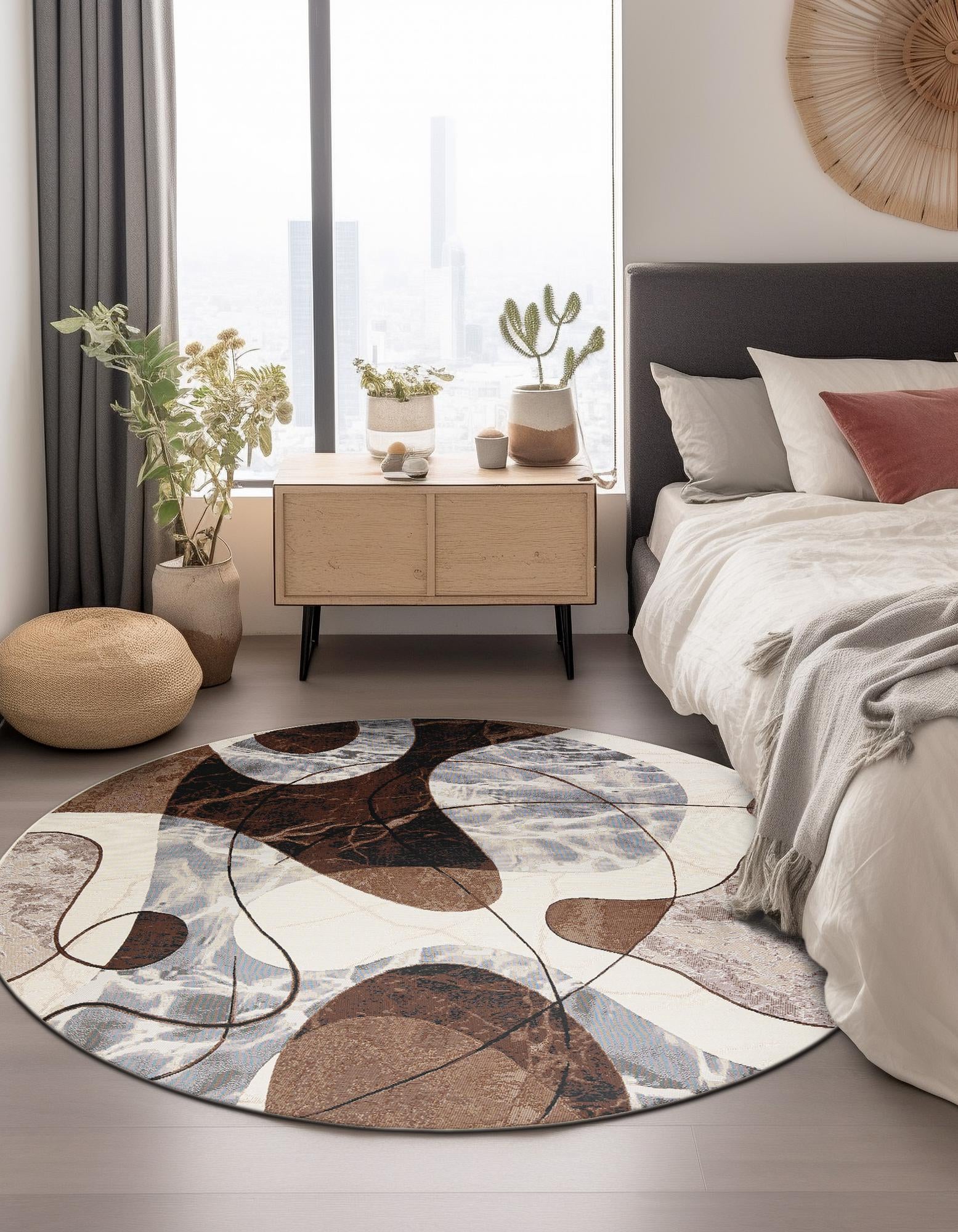 4' x 4' Easy-Clean Modern Indoor / Outdoor Round Rug