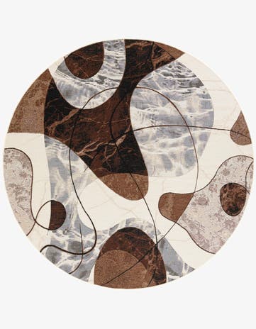 Brown and White Easy-Clean Modern Indoor / Outdoor Round Rug