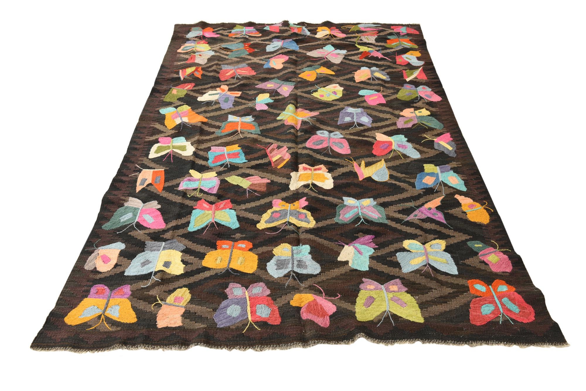 5' 3 x 8' 3 Hand Woven Kilim Suzani Wool Rug