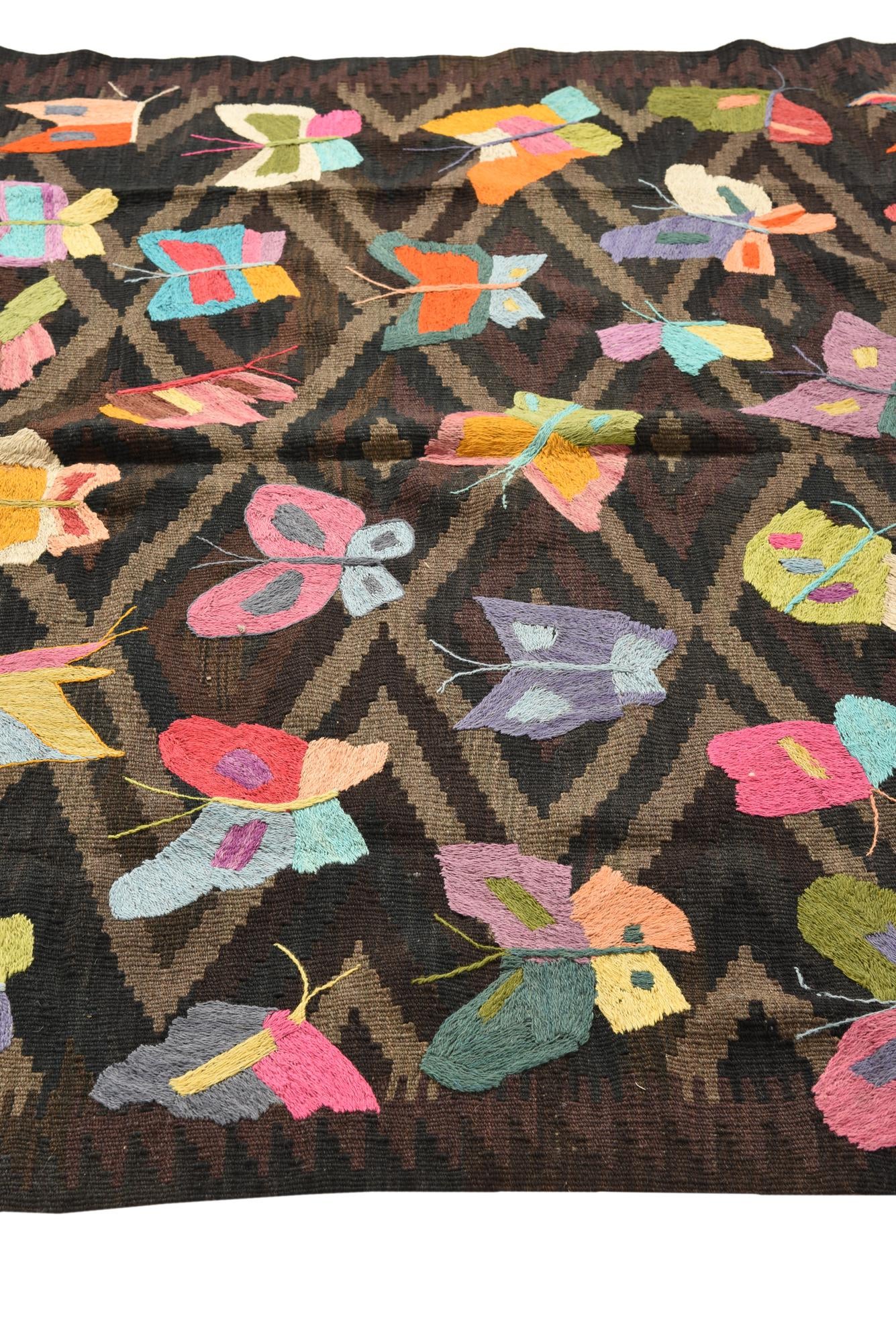 5' 3 x 8' 3 Hand Woven Kilim Suzani Wool Rug