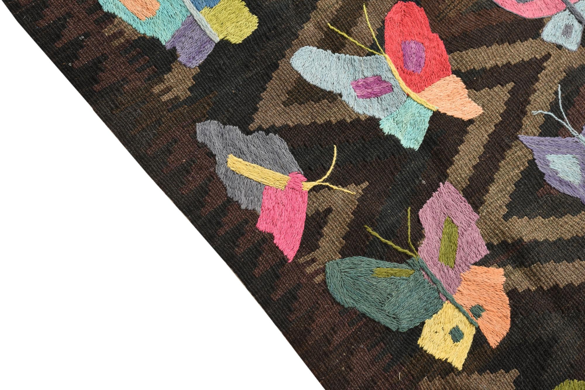 5' 3 x 8' 3 Hand Woven Kilim Suzani Wool Rug
