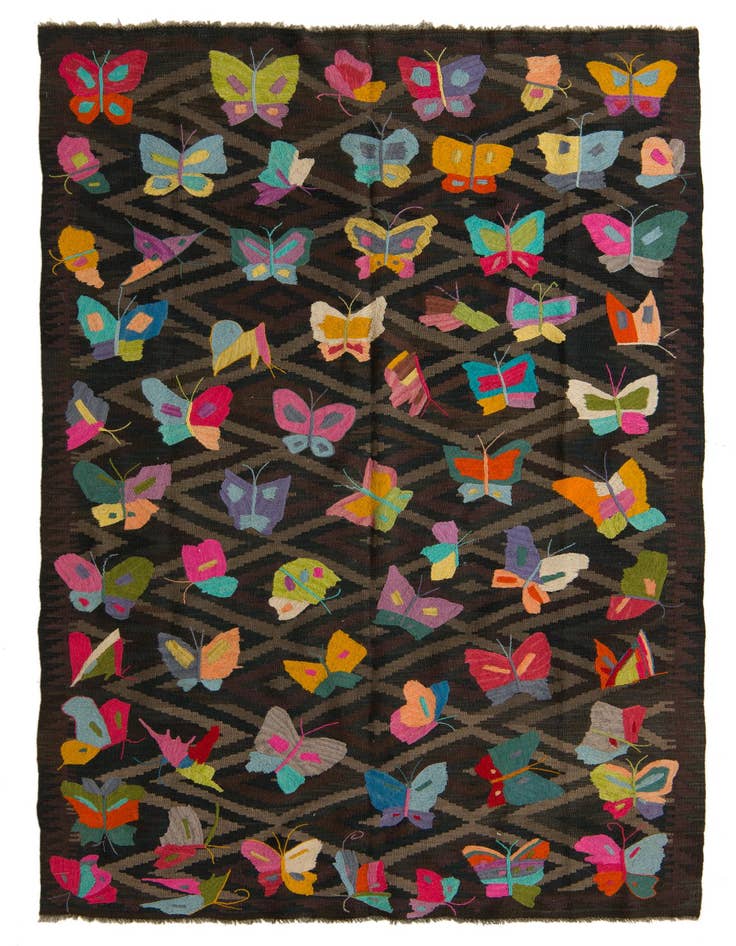 Detail image of 5' 3 x 8' 3 Hand Woven Kilim Suzani Wool Rug