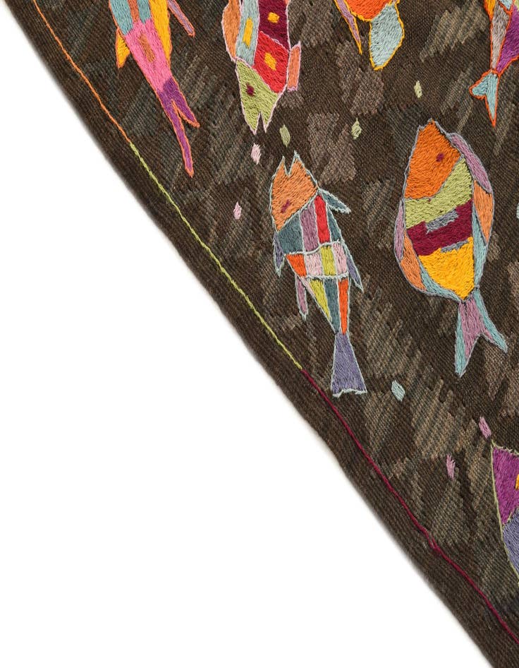 Detail image of 4' 9 x 6'  Hand Woven Kilim Suzani Wool Rug