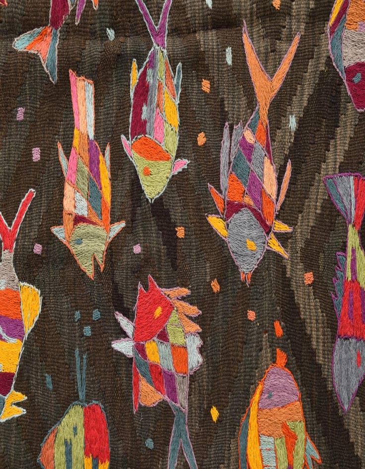 Detail image of 4' 9 x 6'  Hand Woven Kilim Suzani Wool Rug