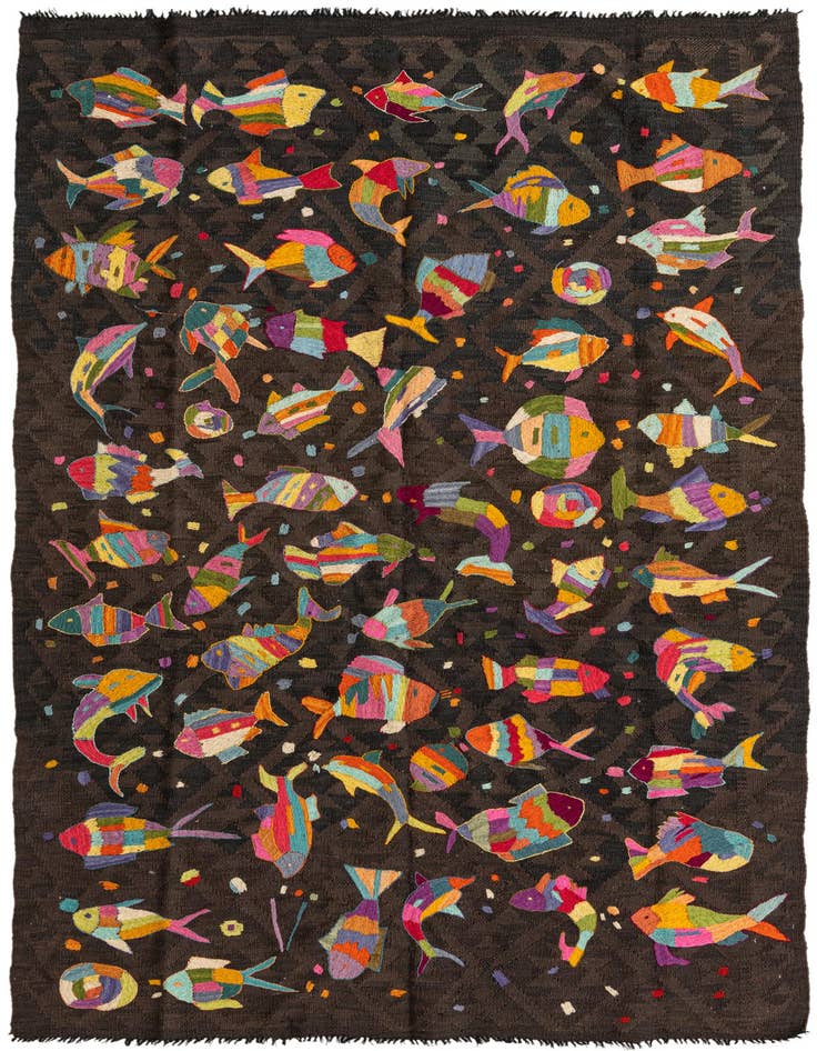 Detail image of 4' 10 x 7' 6 Hand Woven Kilim Suzani Wool Rug